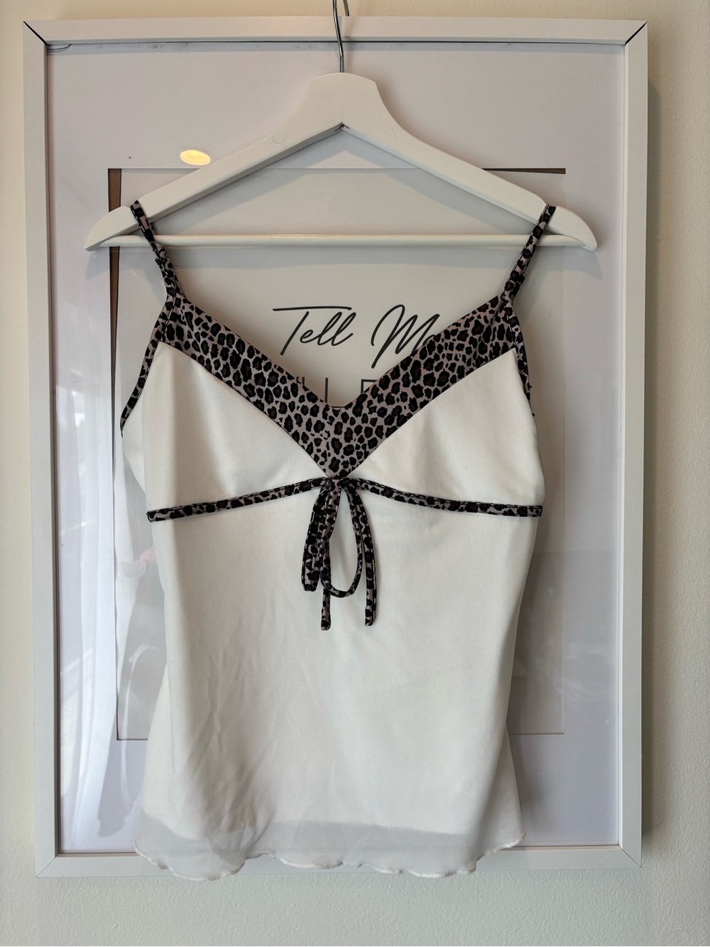 White Cami Top with Leopard Trim - Women - Picture 1 of 1